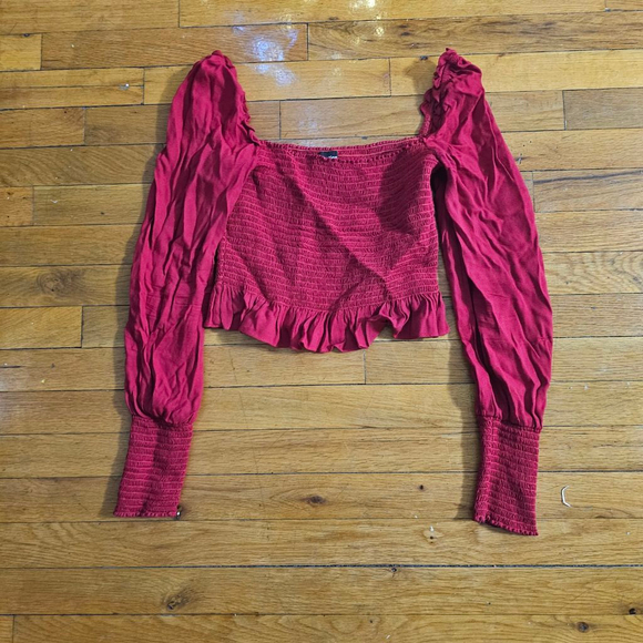 Reformation Tops - Reformation Red Smocked Cropped Peasant Top